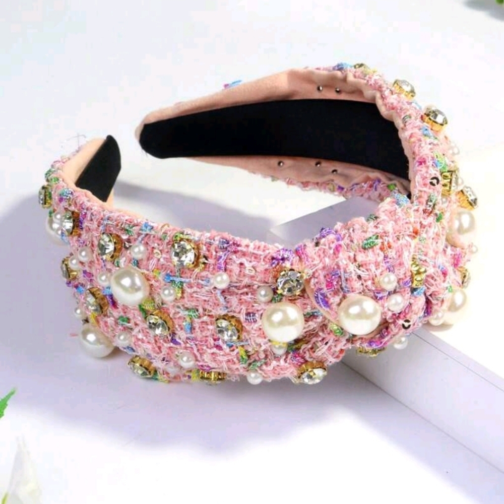 NWOT Top Knot Light Pink with Pearls and Rhinestones Soft Headband